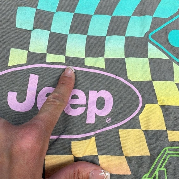 Pacsun Jeep Retro Vintage Wash Checkerboard Graphic Tee T Shirt Gray Sz S - Picture 4 of 8